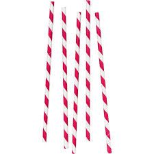 Straw, Red & White, Paper, 8"