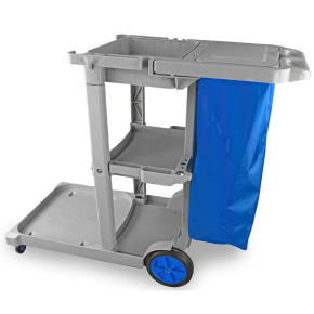 JanSan Jolly Janitor Trolley 3 Shelves,& Vinyl Bag Blue