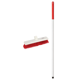 JanSan Washable Stiff Broom Complete Red,12" 30cm