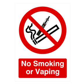 Sign, No Smoking or Vaping (150 x 200mm)